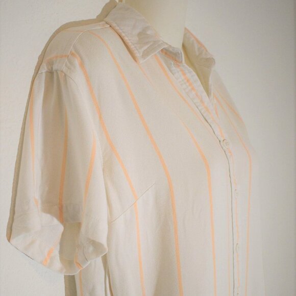 Obey Crop Shirt Sz XS Button Down Striped Relaxed Fit Minimalist Neutral Preppy - Picture 2 of 8